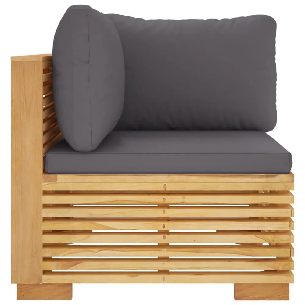 Set di Riparazione Divano Angolare Giardino Cuscini Grigio Cupo Massello di Teak