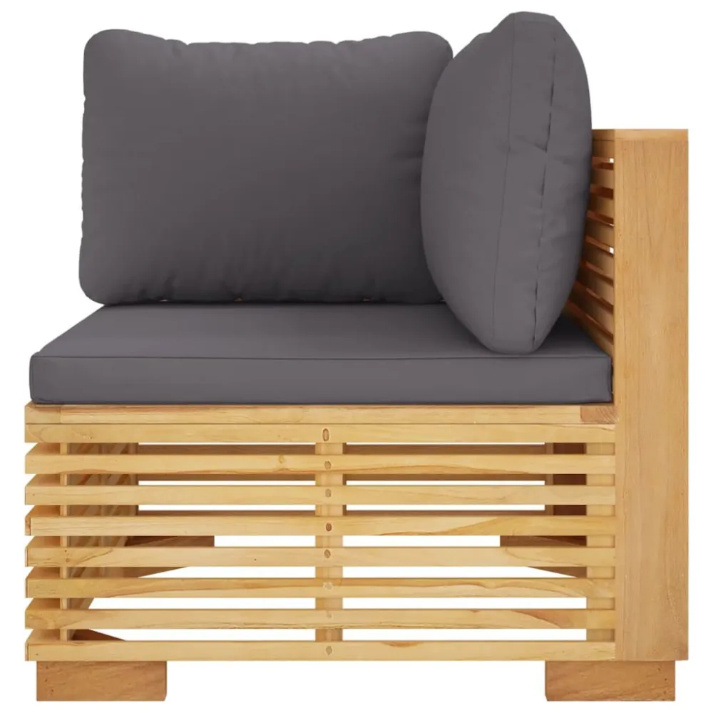 Set di Riparazione Divano Angolare Giardino Cuscini Grigio Cupo Massello di Teak