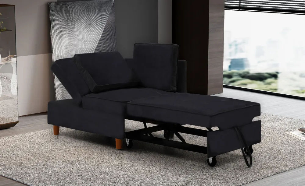 Divano letto 2 posti Zinez Velours Nero
