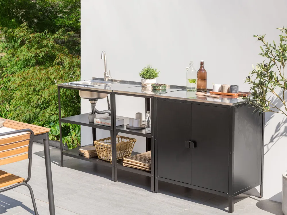 Set di cucina da esterno con lavello 1 armadietto e ripiani VILAMA
