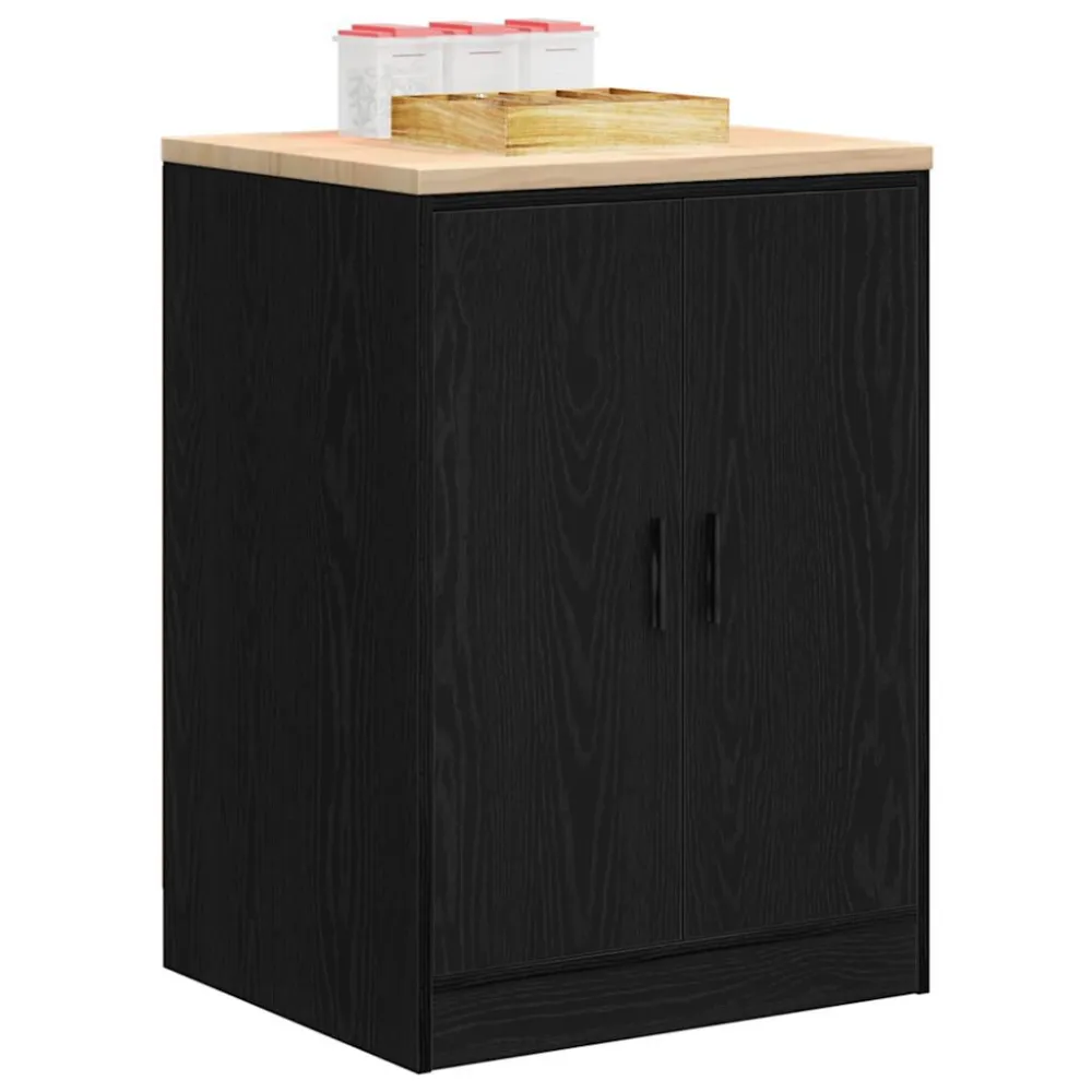 Armadietto da Garage Nero 60x51x85 cm Legno Massello di Pino - Conformità ISO 9001