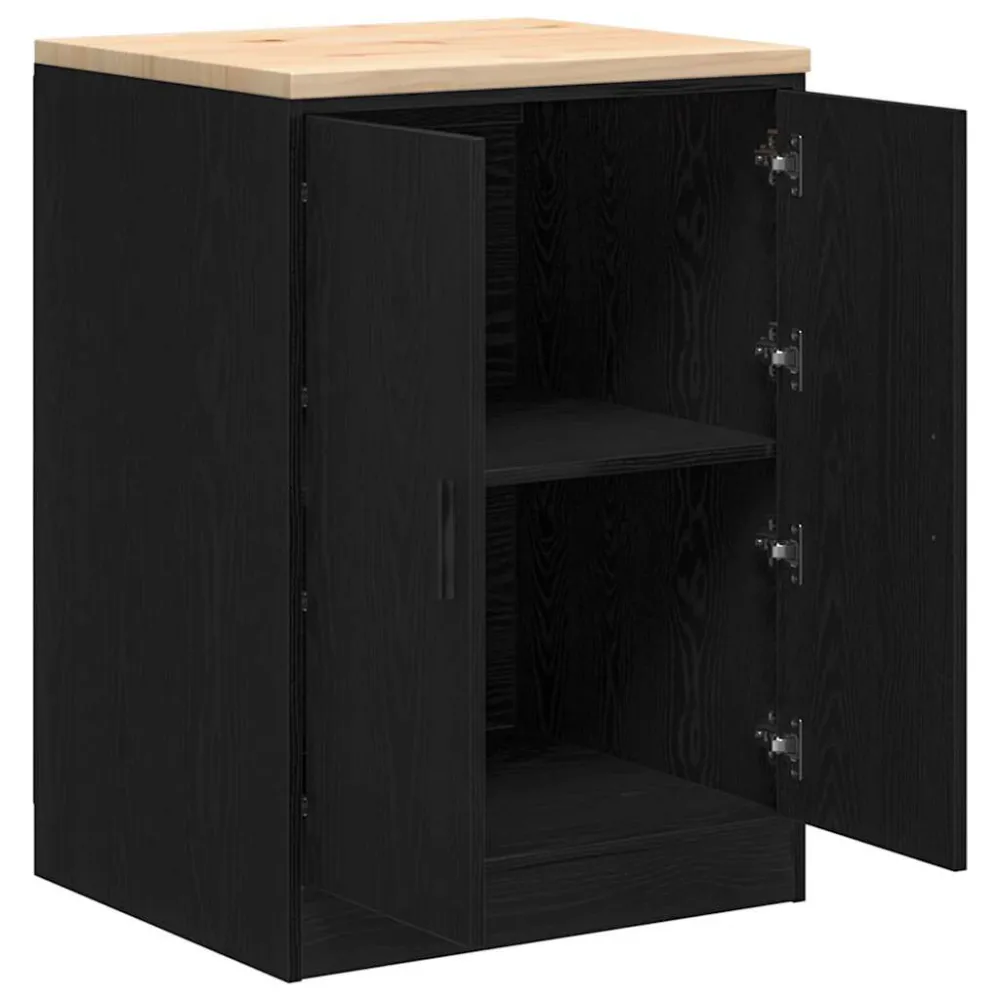 Armadietto da Garage Nero 60x51x85 cm Legno Massello di Pino - Conformità ISO 9001
