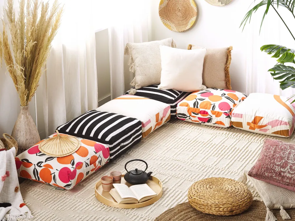 Pouf cotone 50 x 50 x 20 cm bianco/nero SETTAT