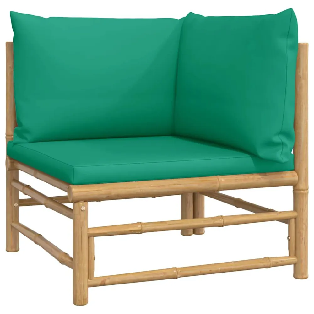 Confortevole Ergonomico Divano Angolare da Giardino con Cuscini Verdi Bambù
