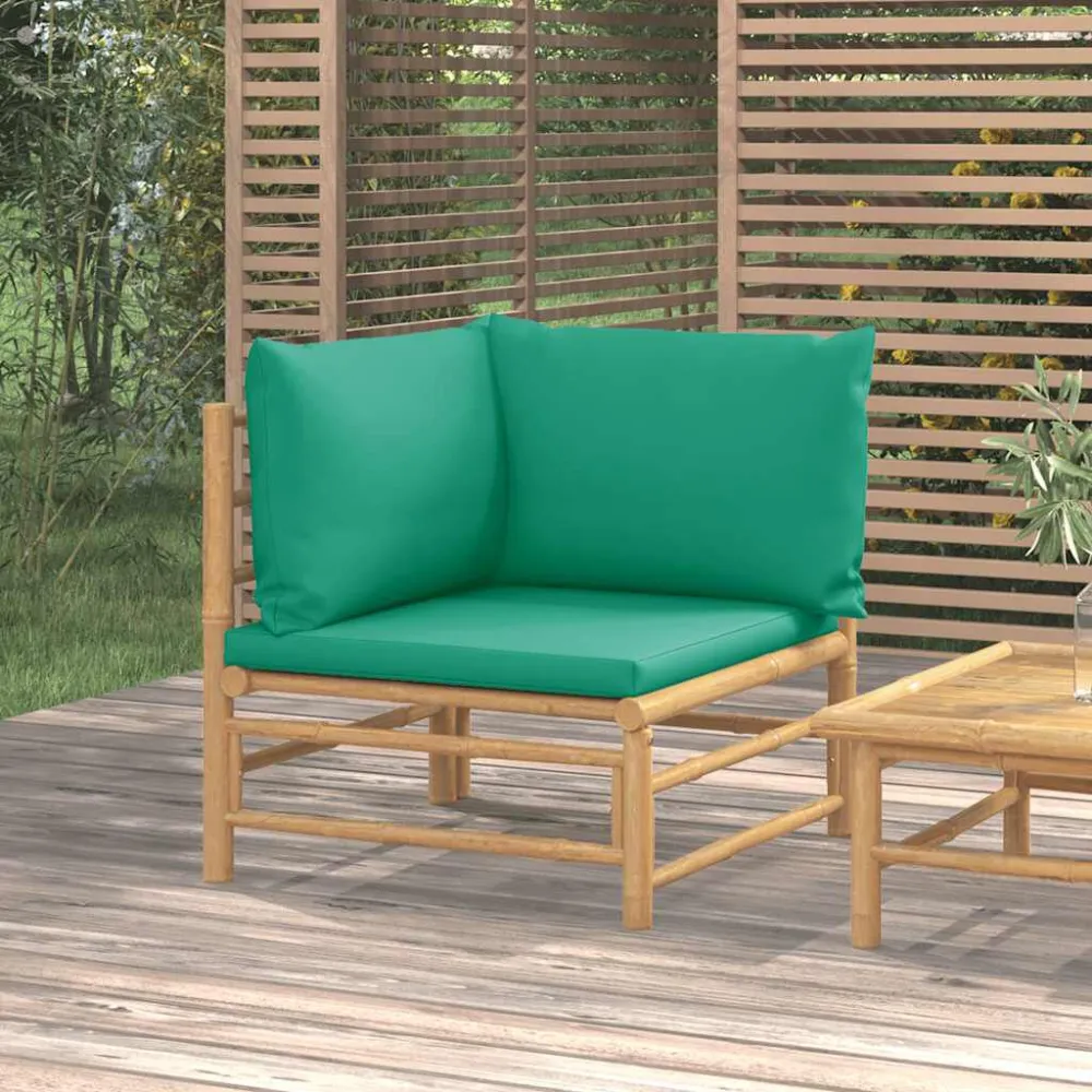 Confortevole Ergonomico Divano Angolare da Giardino con Cuscini Verdi Bambù