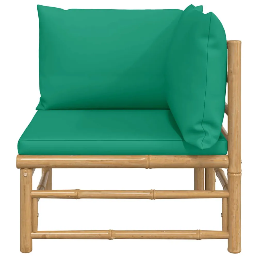 Confortevole Ergonomico Divano Angolare da Giardino con Cuscini Verdi Bambù