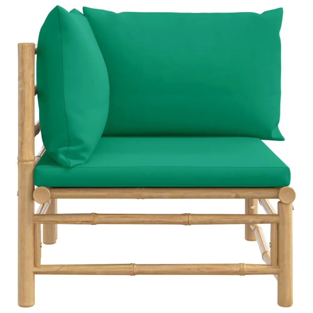 Confortevole Ergonomico Divano Angolare da Giardino con Cuscini Verdi Bambù