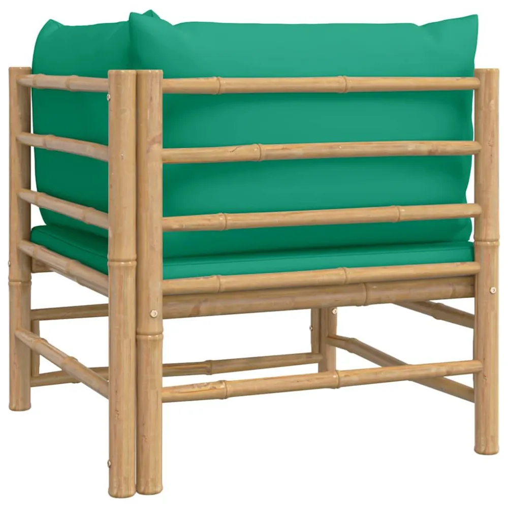 Confortevole Ergonomico Divano Angolare da Giardino con Cuscini Verdi Bambù
