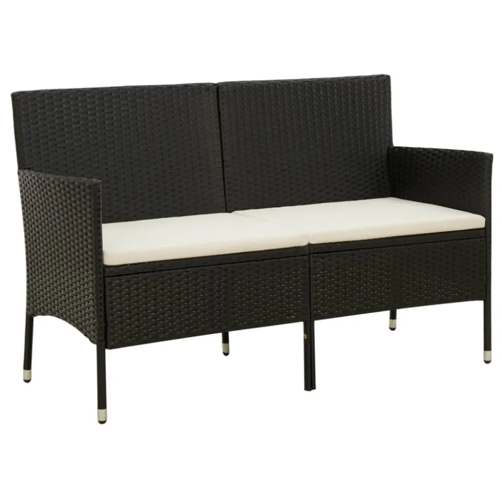 Confortevole Ergonomico Divano da Giardino 3 Posti con Cuscini Nero Polyrattan