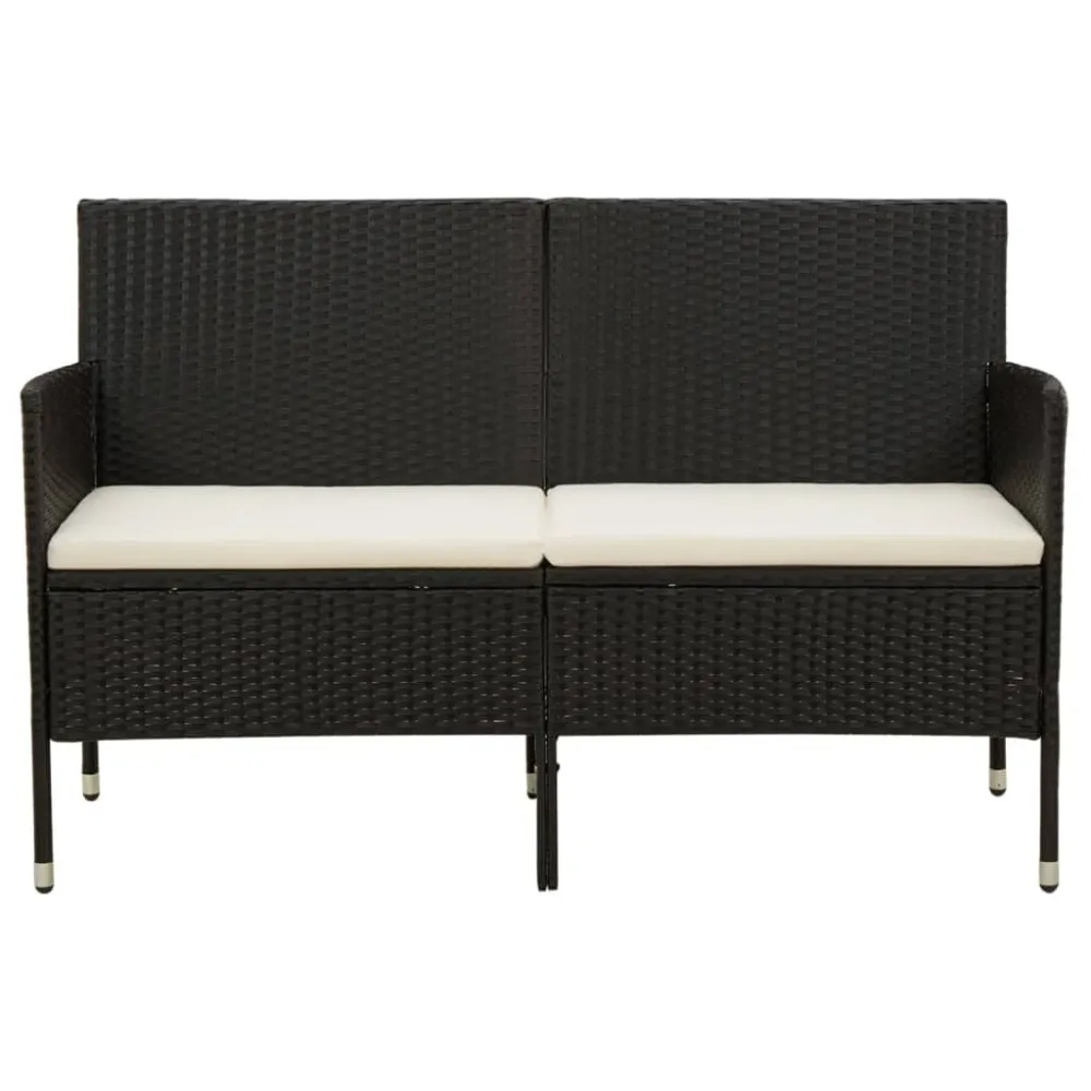 Confortevole Ergonomico Divano da Giardino 3 Posti con Cuscini Nero Polyrattan