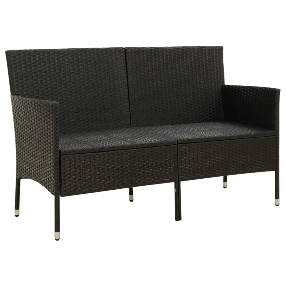 Confortevole Ergonomico Divano da Giardino 3 Posti con Cuscini Nero Polyrattan