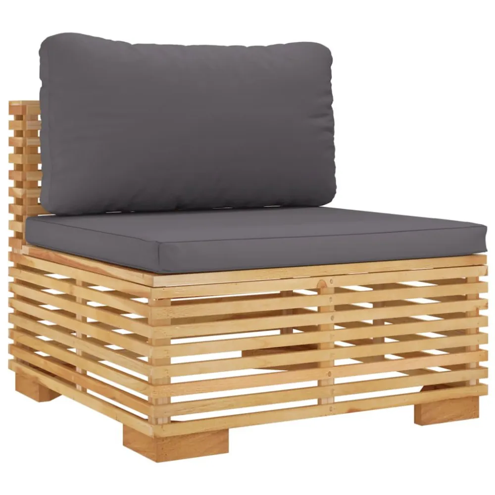 Design Esclusivo Divano Centrale Giardino Cuscini Grigio Fosco Massello di Teak