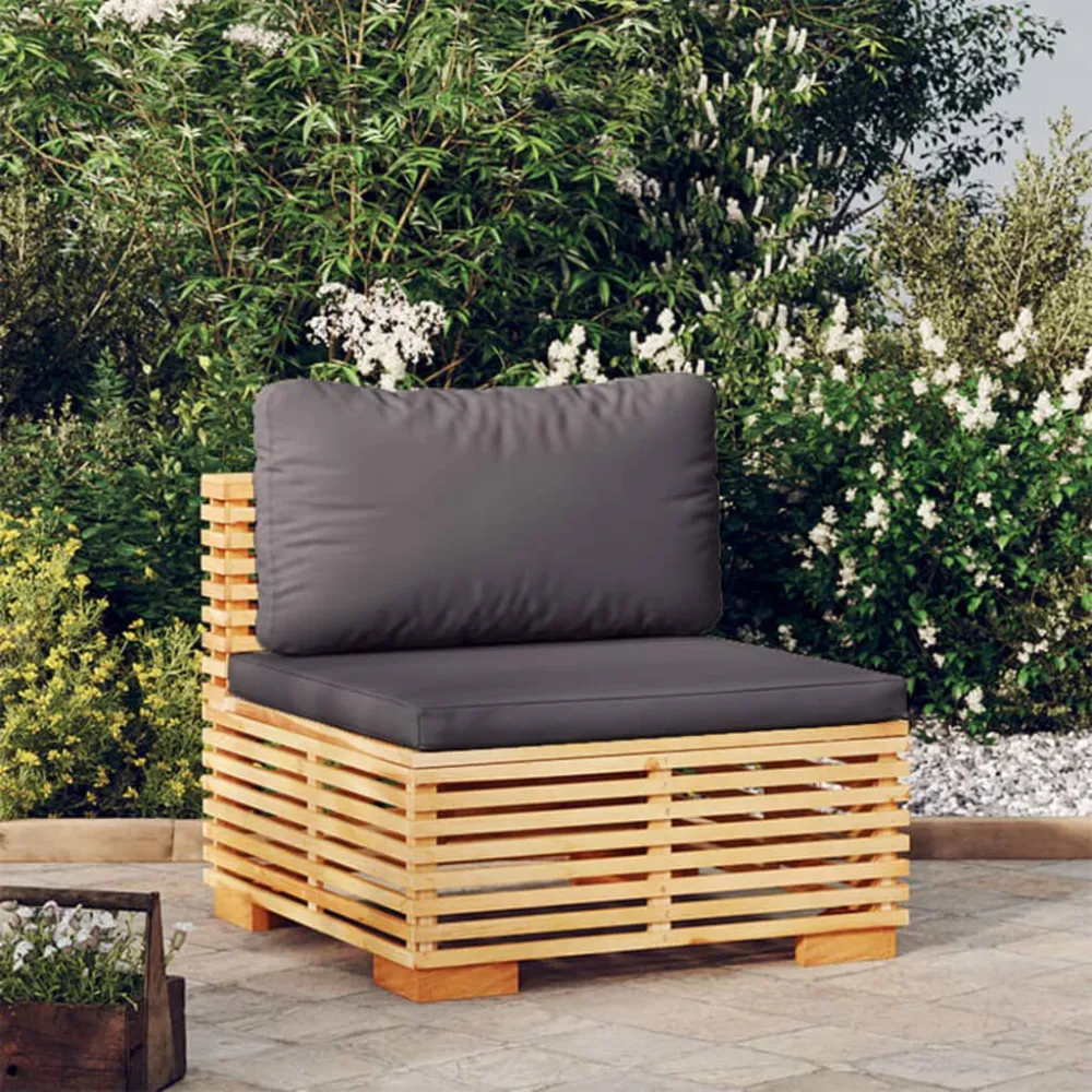 Design Esclusivo Divano Centrale Giardino Cuscini Grigio Fosco Massello di Teak