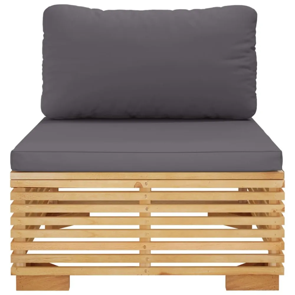 Design Esclusivo Divano Centrale Giardino Cuscini Grigio Fosco Massello di Teak