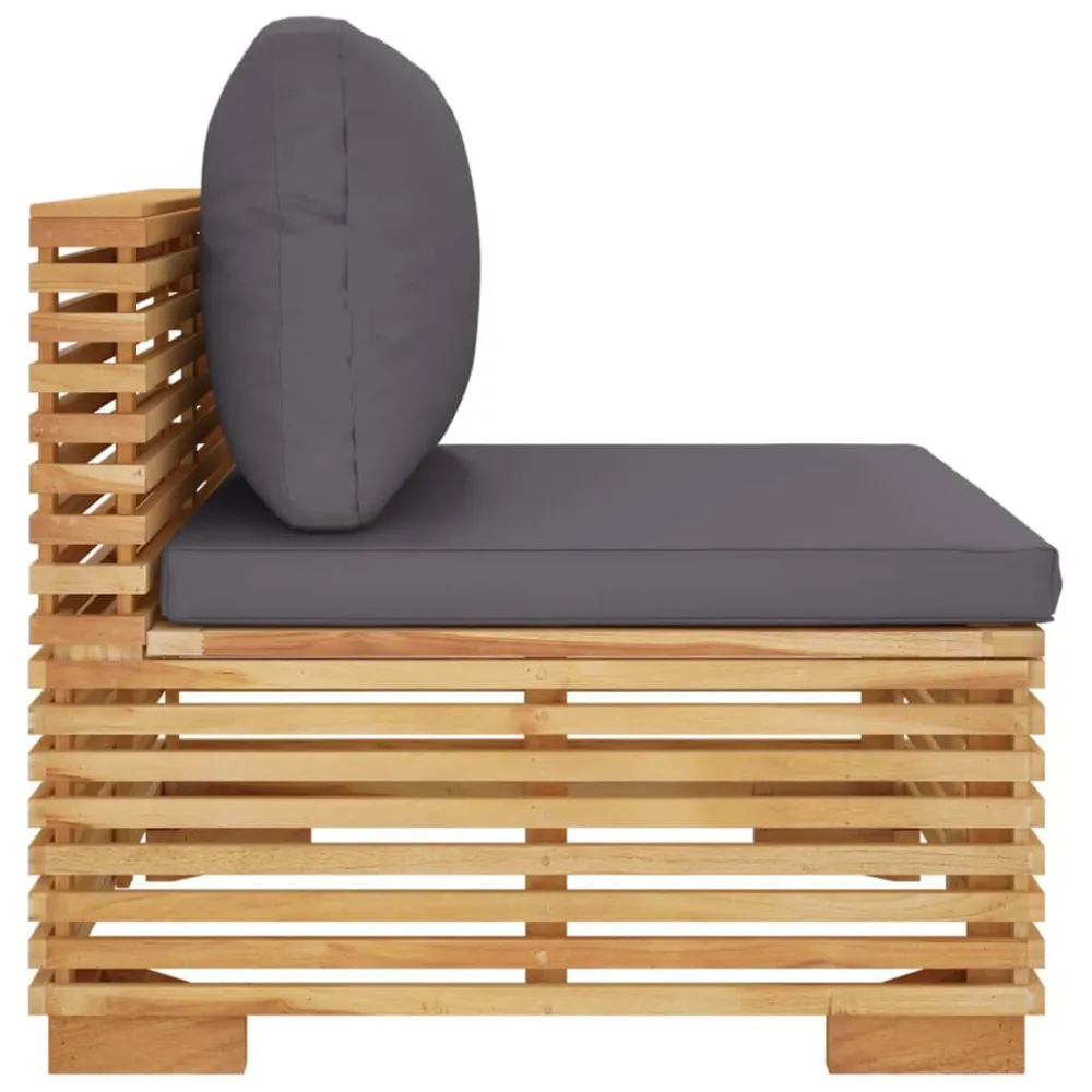 Design Esclusivo Divano Centrale Giardino Cuscini Grigio Fosco Massello di Teak