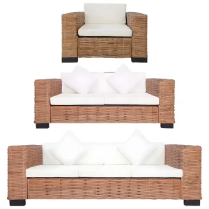 Design Esclusivo Set divano 3 pezzi con cuscini Rattan naturale