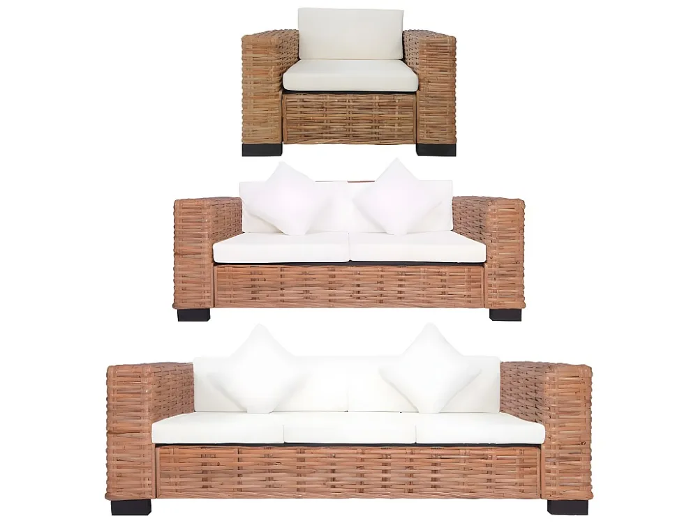 Design Esclusivo Set divano 3 pezzi con cuscini Rattan naturale