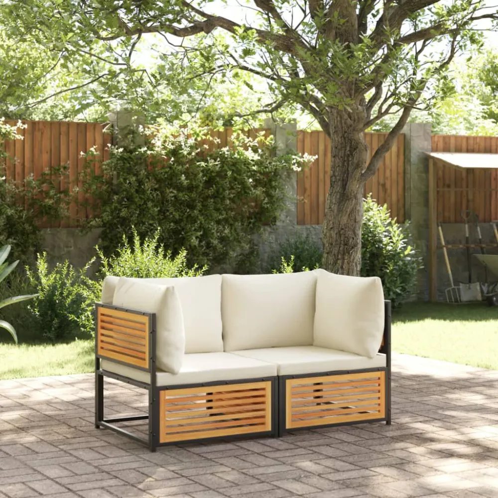 Divano Angolare Giardino con Cuscini Legno Massello di Acacia con Schienale Regolabile