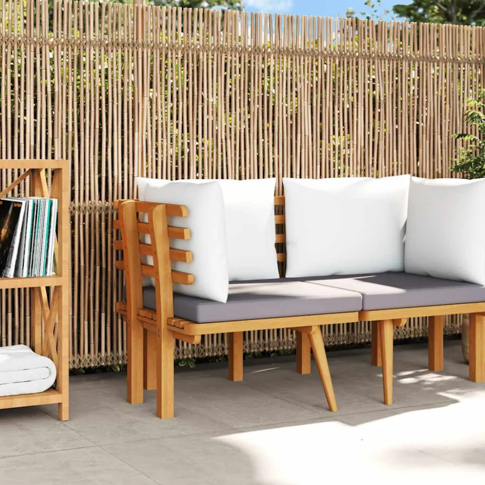 Divano Angolare da Giardino con Cuscini Legno d'Acacia con Portabicchiere Integrato