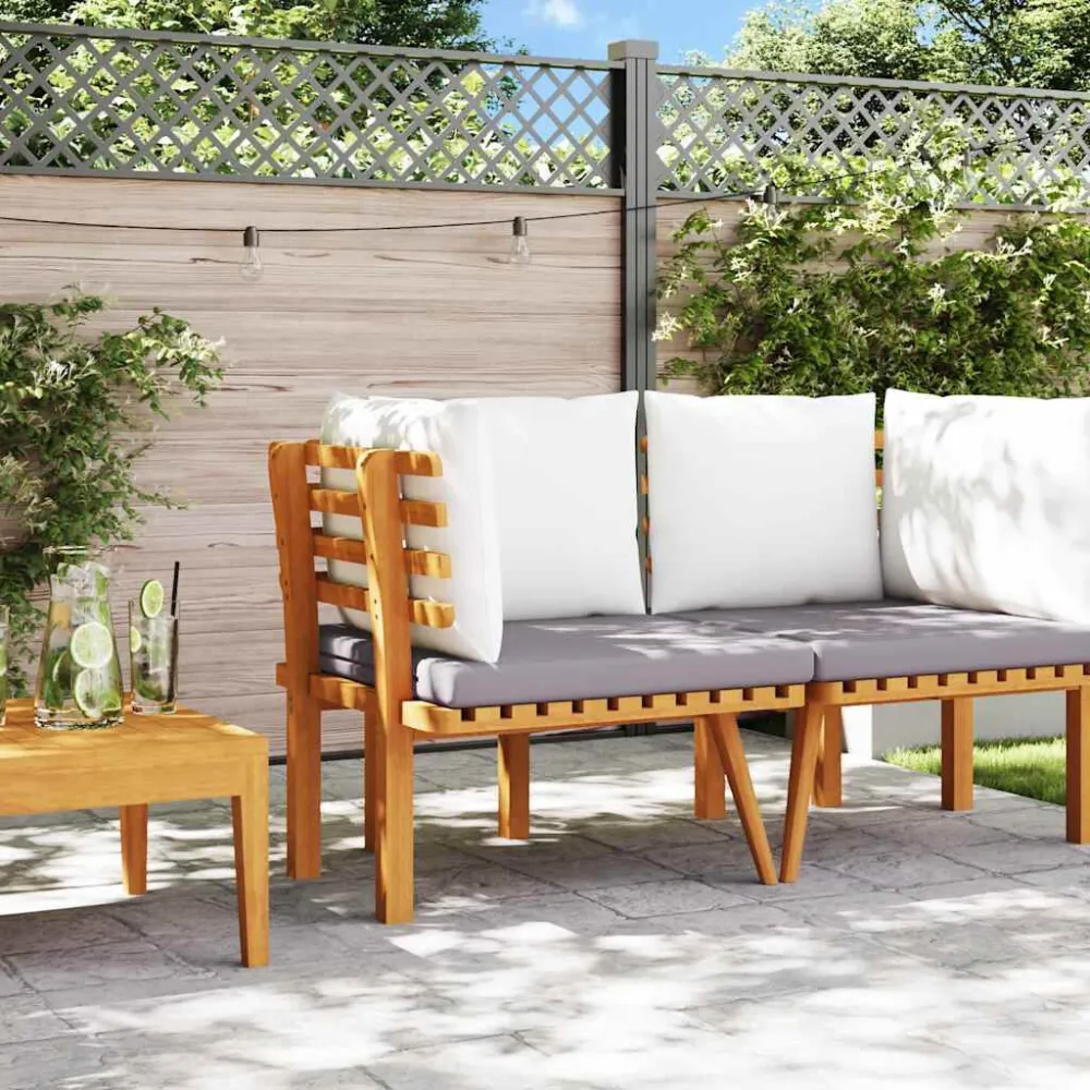 Divano Angolare da Giardino con Cuscini Legno d'Acacia con Portabicchiere Integrato