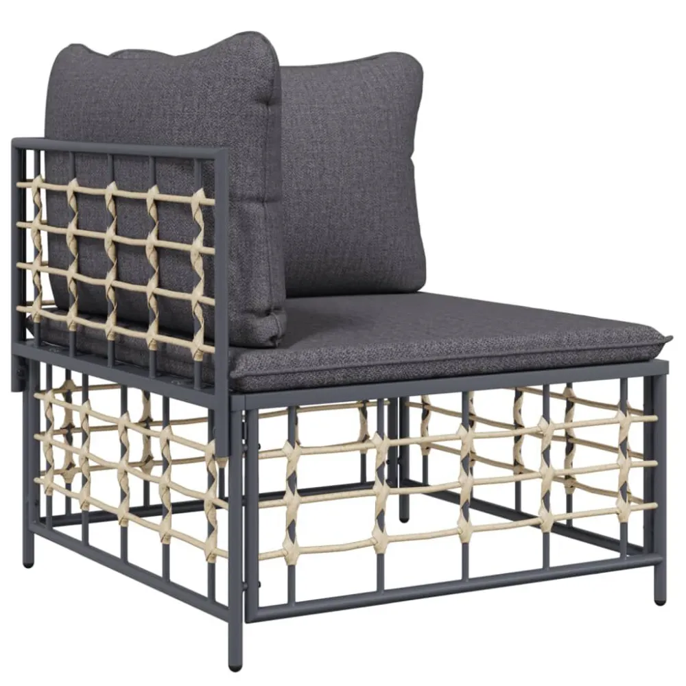 Divano Angolare da Giardino con Cuscini Polyrattan Grigio Fosco