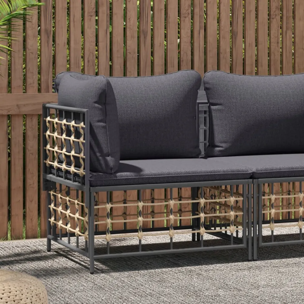Divano Angolare da Giardino con Cuscini Polyrattan Grigio Fosco