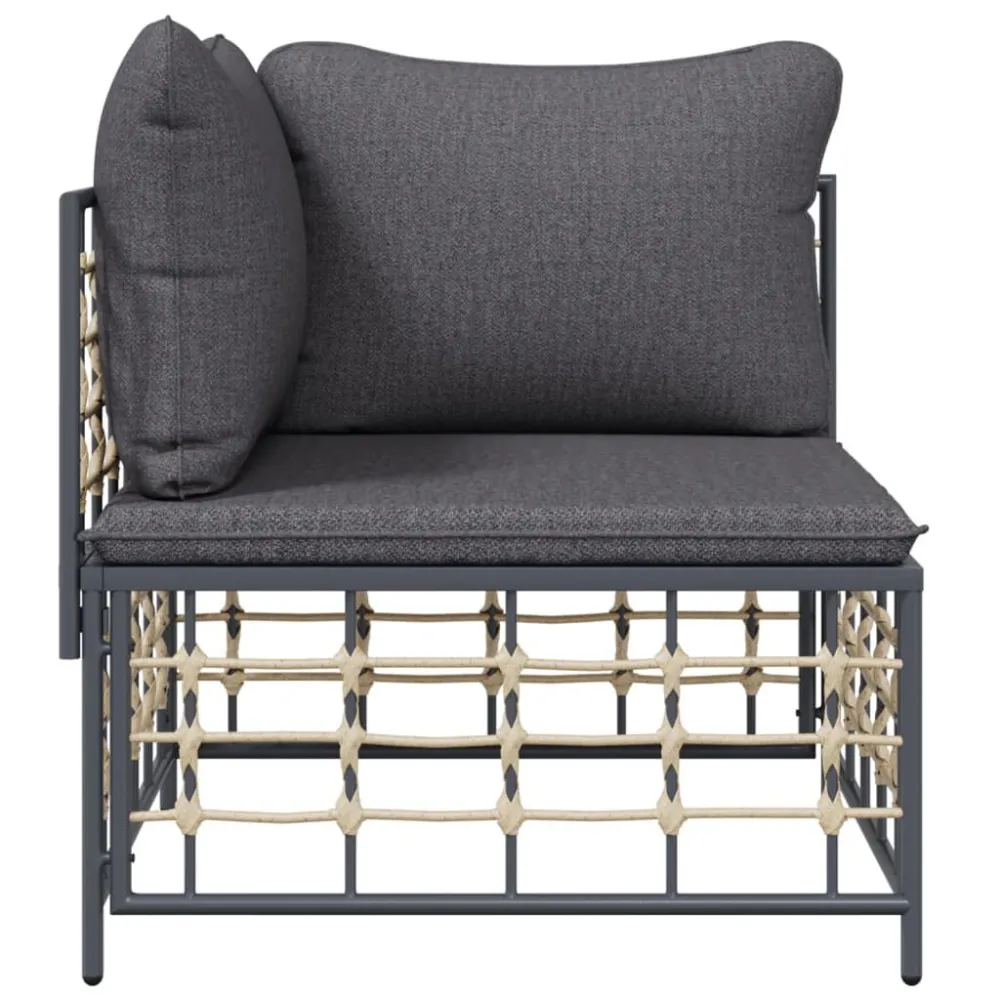 Divano Angolare da Giardino con Cuscini Polyrattan Grigio Fosco