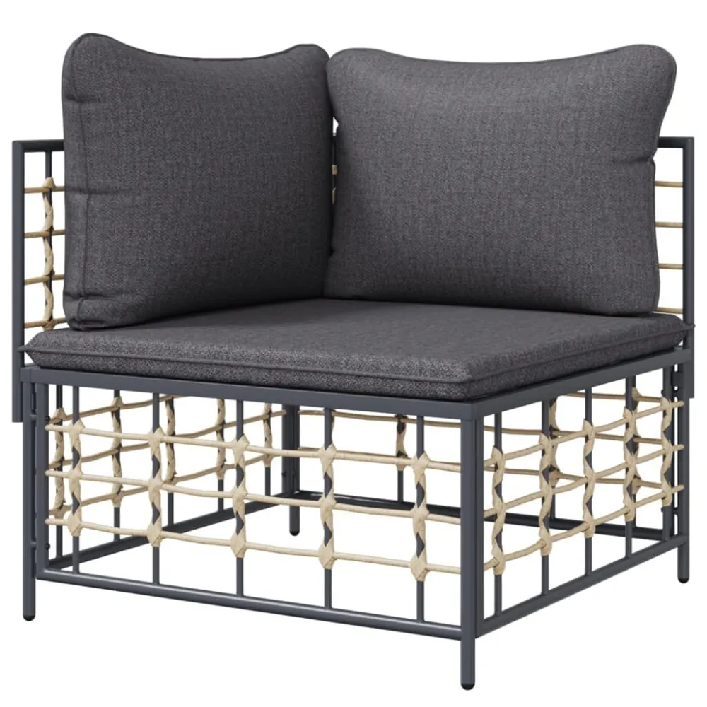 Divano Angolare da Giardino con Cuscini Polyrattan Grigio Fosco