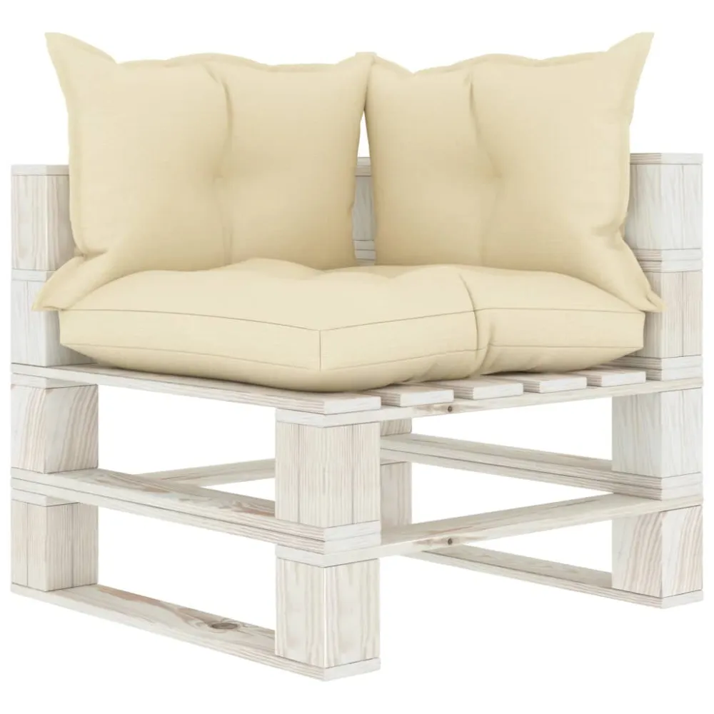 Divano Angolare da Giardino Pallet con Cuscini Crema Legno con Cuscino Estraibile