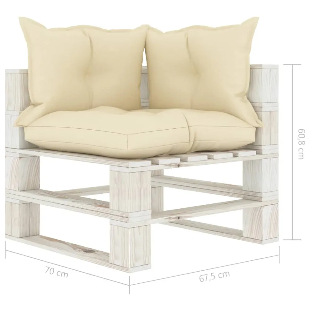 Divano Angolare da Giardino Pallet con Cuscini Crema Legno con Cuscino Estraibile