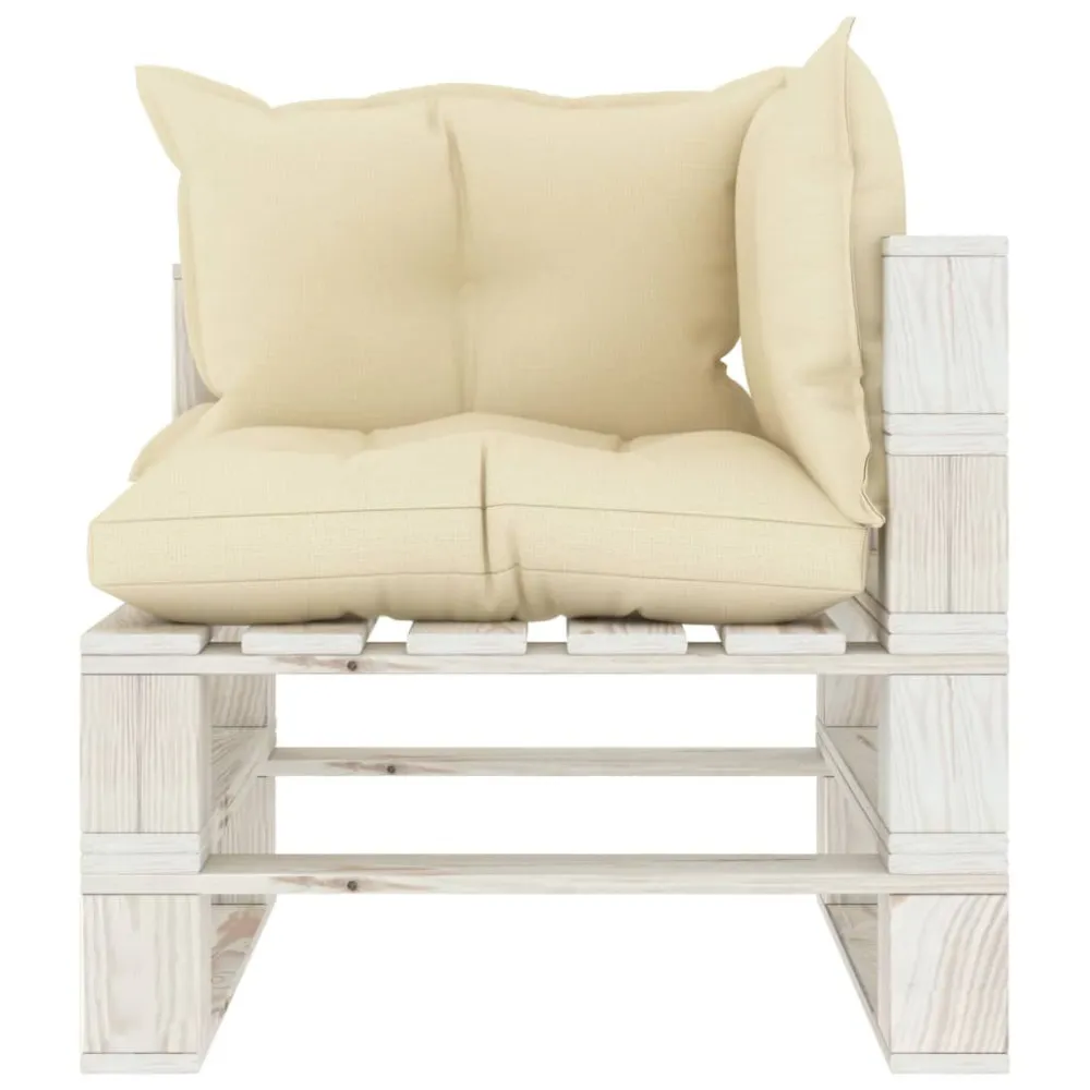 Divano Angolare da Giardino Pallet con Cuscini Crema Legno con Cuscino Estraibile