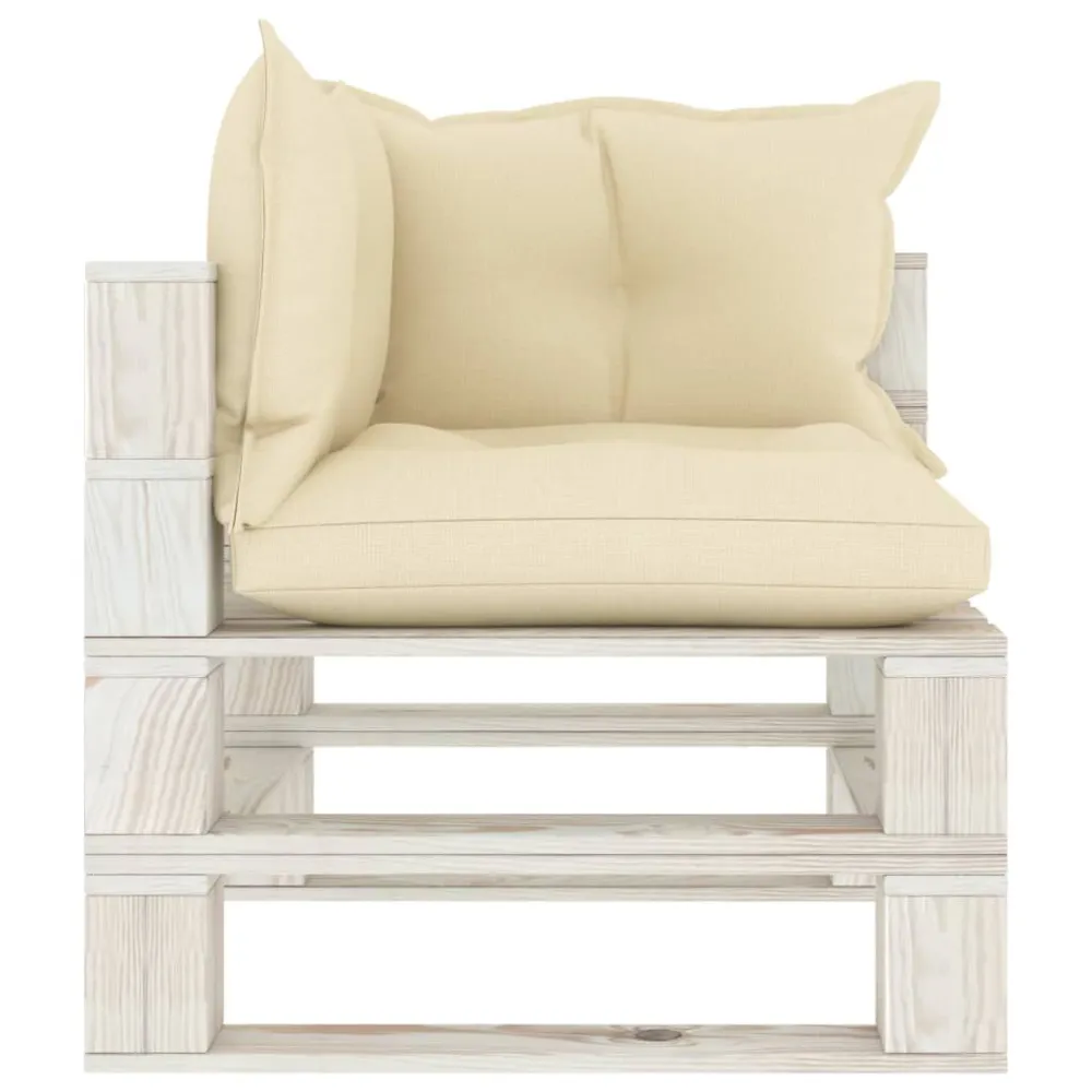 Divano Angolare da Giardino Pallet con Cuscini Crema Legno con Cuscino Estraibile