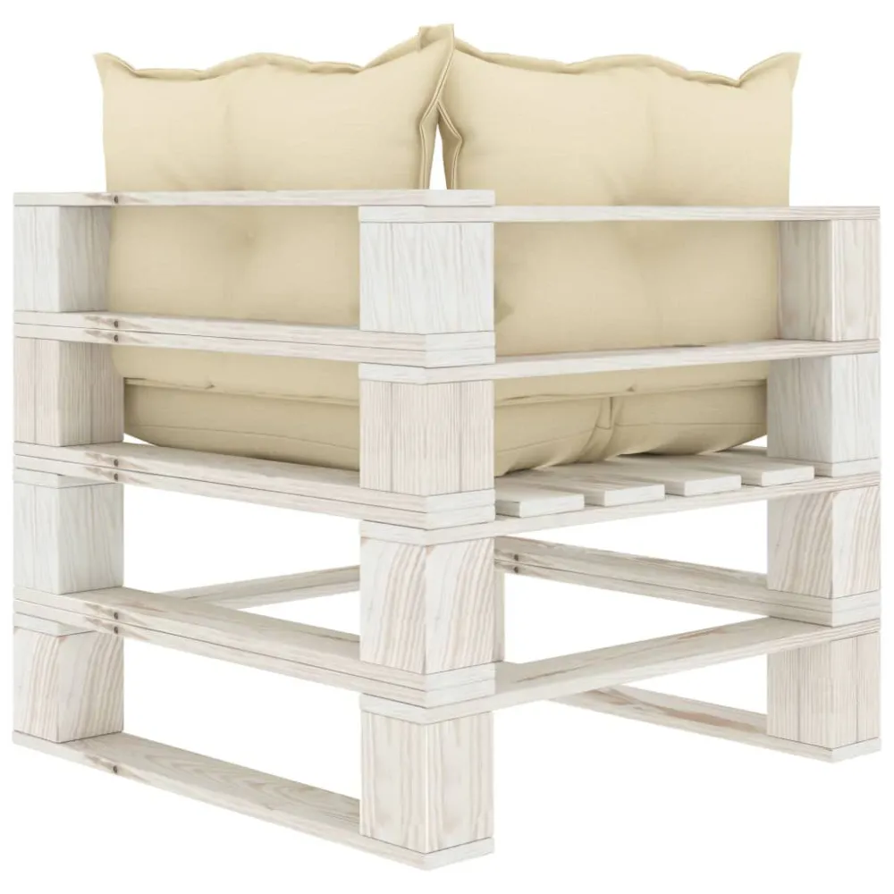 Divano Angolare da Giardino Pallet con Cuscini Crema Legno con Cuscino Estraibile