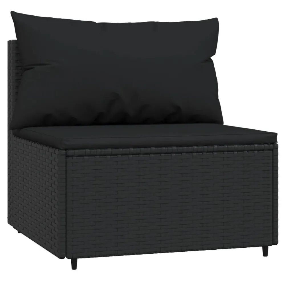 Divano Centrale da Giardino con Cuscini Polyrattan Nero - Impermeabile e UV Resistente