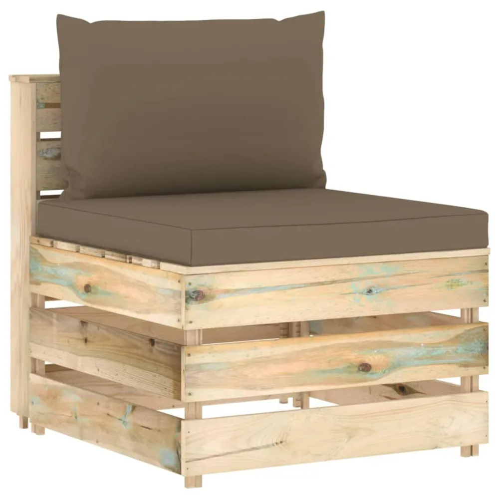 Divano Centrale Modulare con Cuscini Legno Impregnato Verde con Cuscino Estraibile