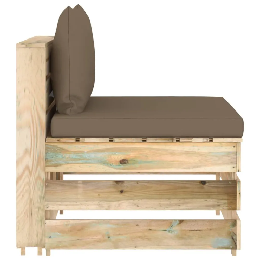 Divano Centrale Modulare con Cuscini Legno Impregnato Verde con Cuscino Estraibile