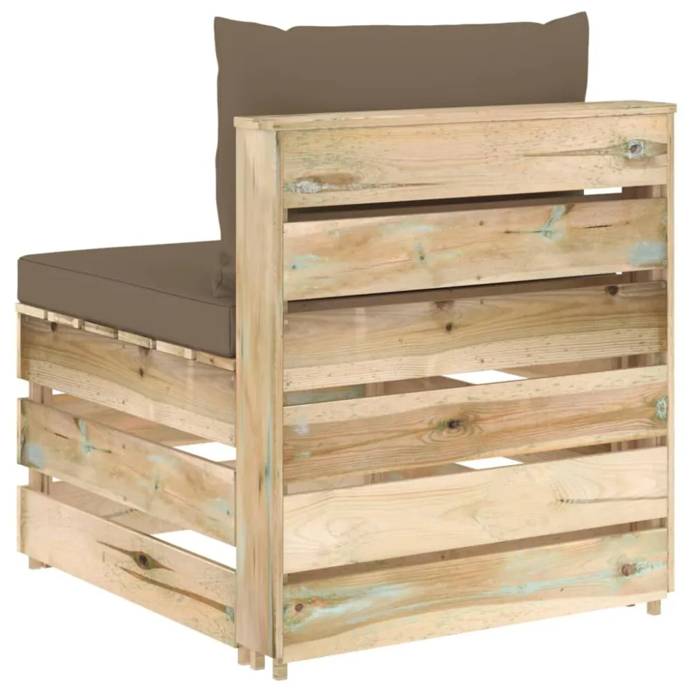Divano Centrale Modulare con Cuscini Legno Impregnato Verde con Cuscino Estraibile