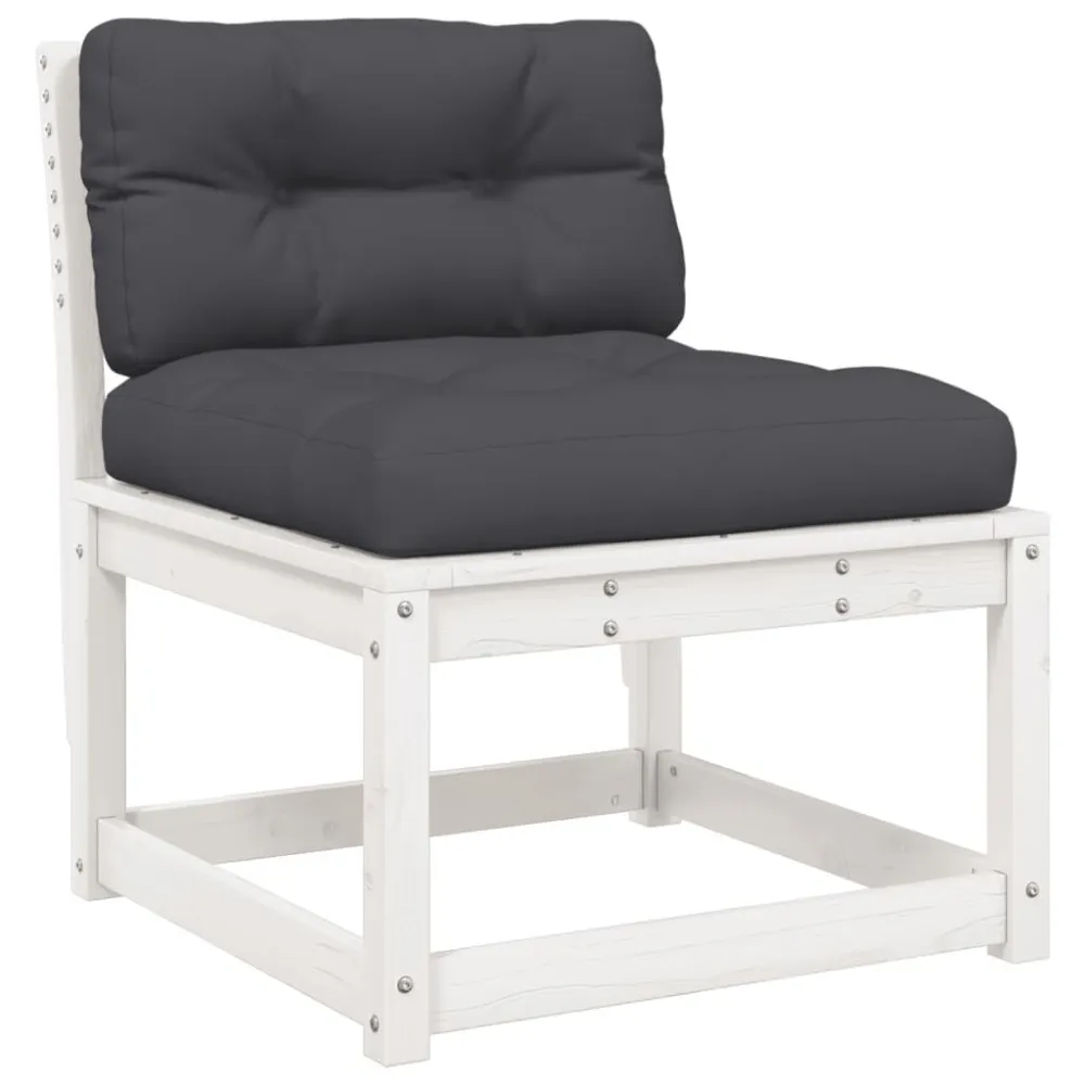 Divano con Cuscini Legno Massello di Pino Bianco con Rivestimento Tessuto