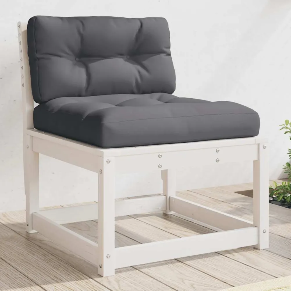 Divano con Cuscini Legno Massello di Pino Bianco con Rivestimento Tessuto