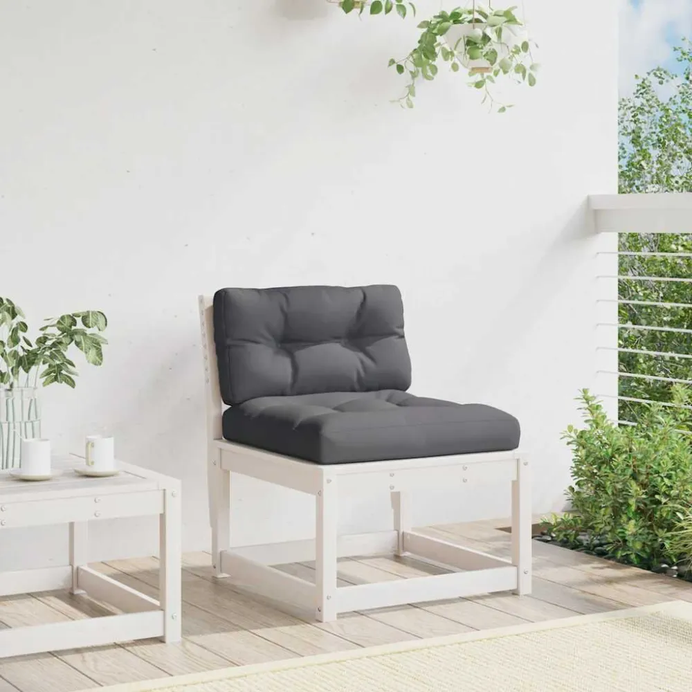 Divano con Cuscini Legno Massello di Pino Bianco con Rivestimento Tessuto