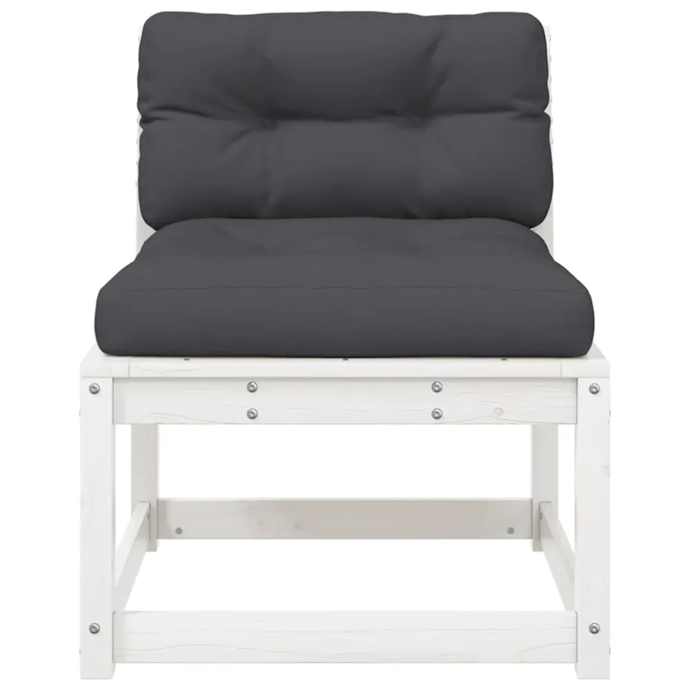 Divano con Cuscini Legno Massello di Pino Bianco con Rivestimento Tessuto