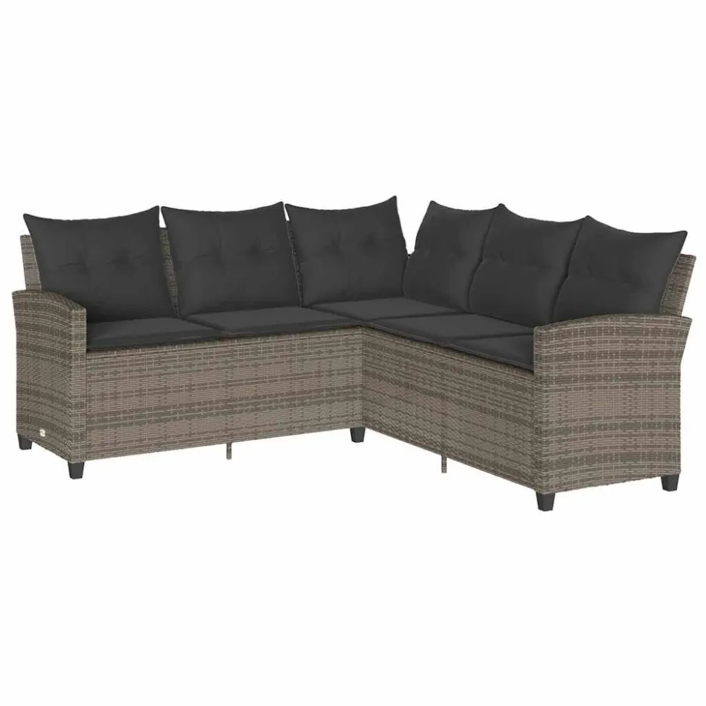 Divano Forma di L con Cuscini Polyrattan Grigio con Cuscino Estraibile