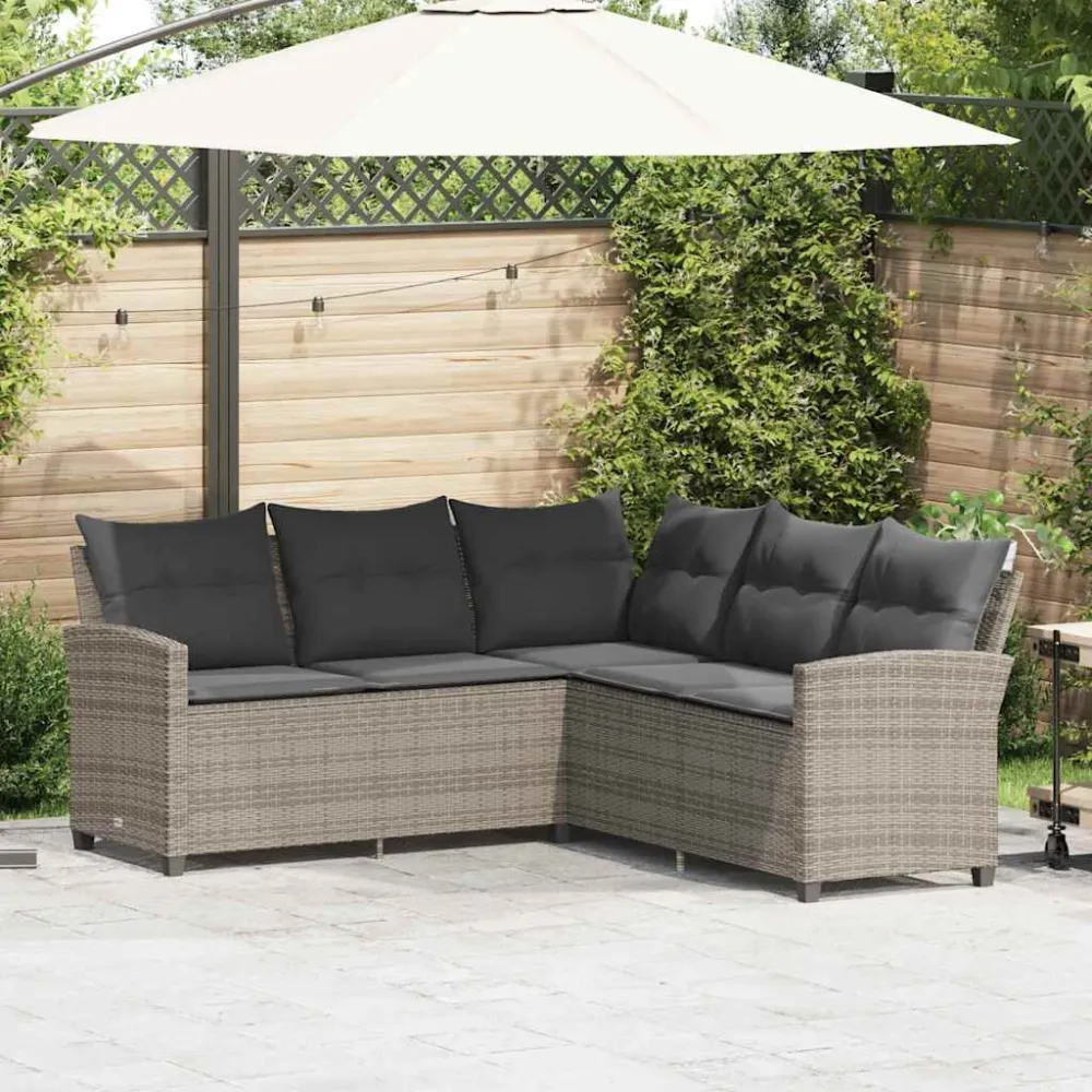 Divano Forma di L con Cuscini Polyrattan Grigio con Cuscino Estraibile