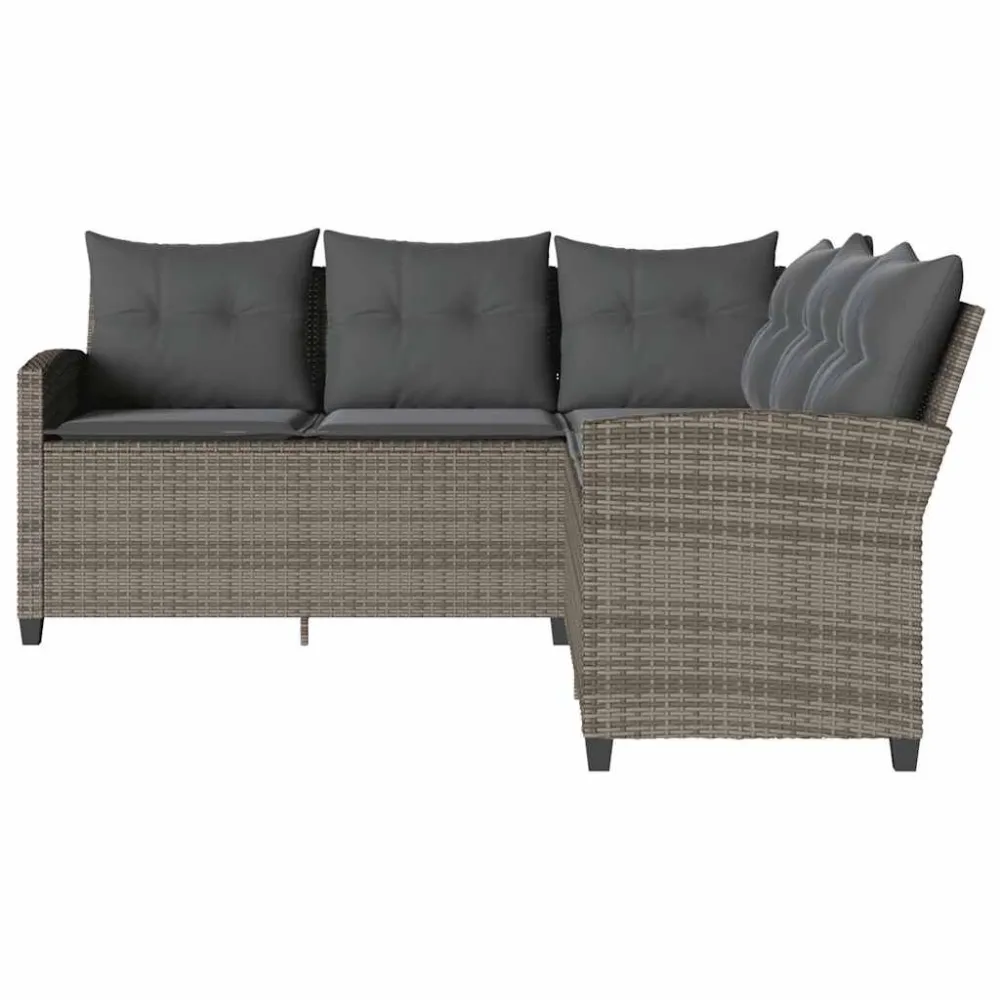 Divano Forma di L con Cuscini Polyrattan Grigio con Cuscino Estraibile