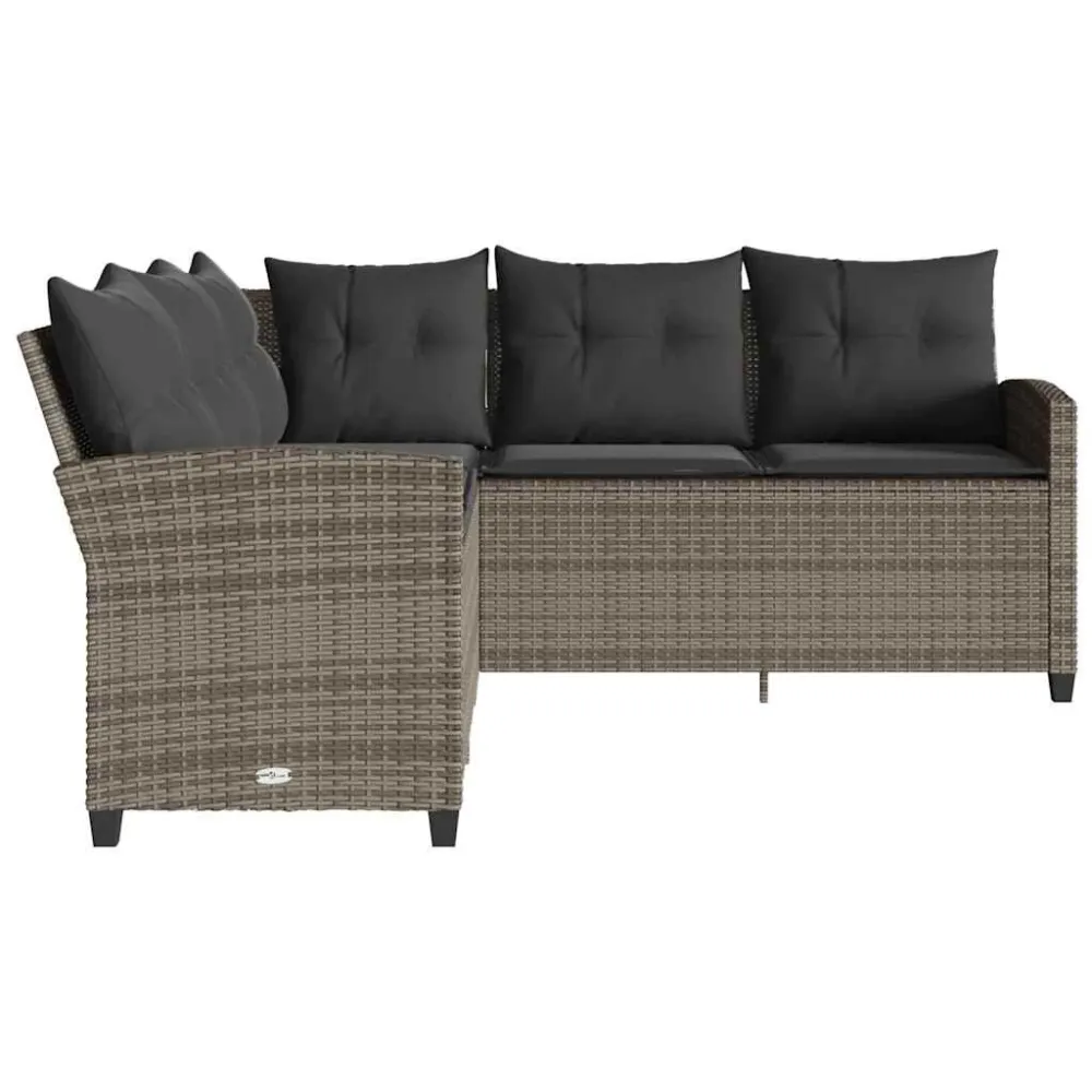 Divano Forma di L con Cuscini Polyrattan Grigio con Cuscino Estraibile