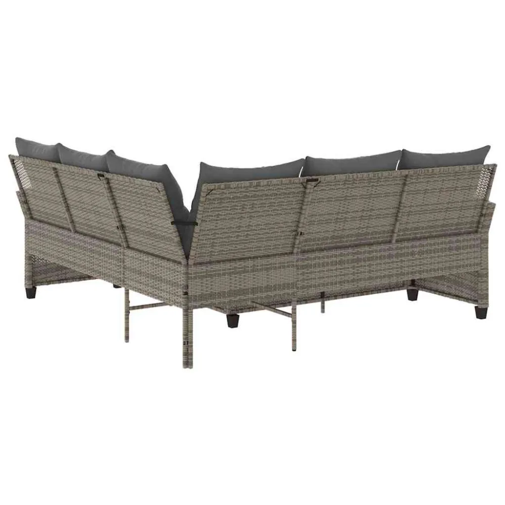 Divano Forma di L con Cuscini Polyrattan Grigio con Cuscino Estraibile