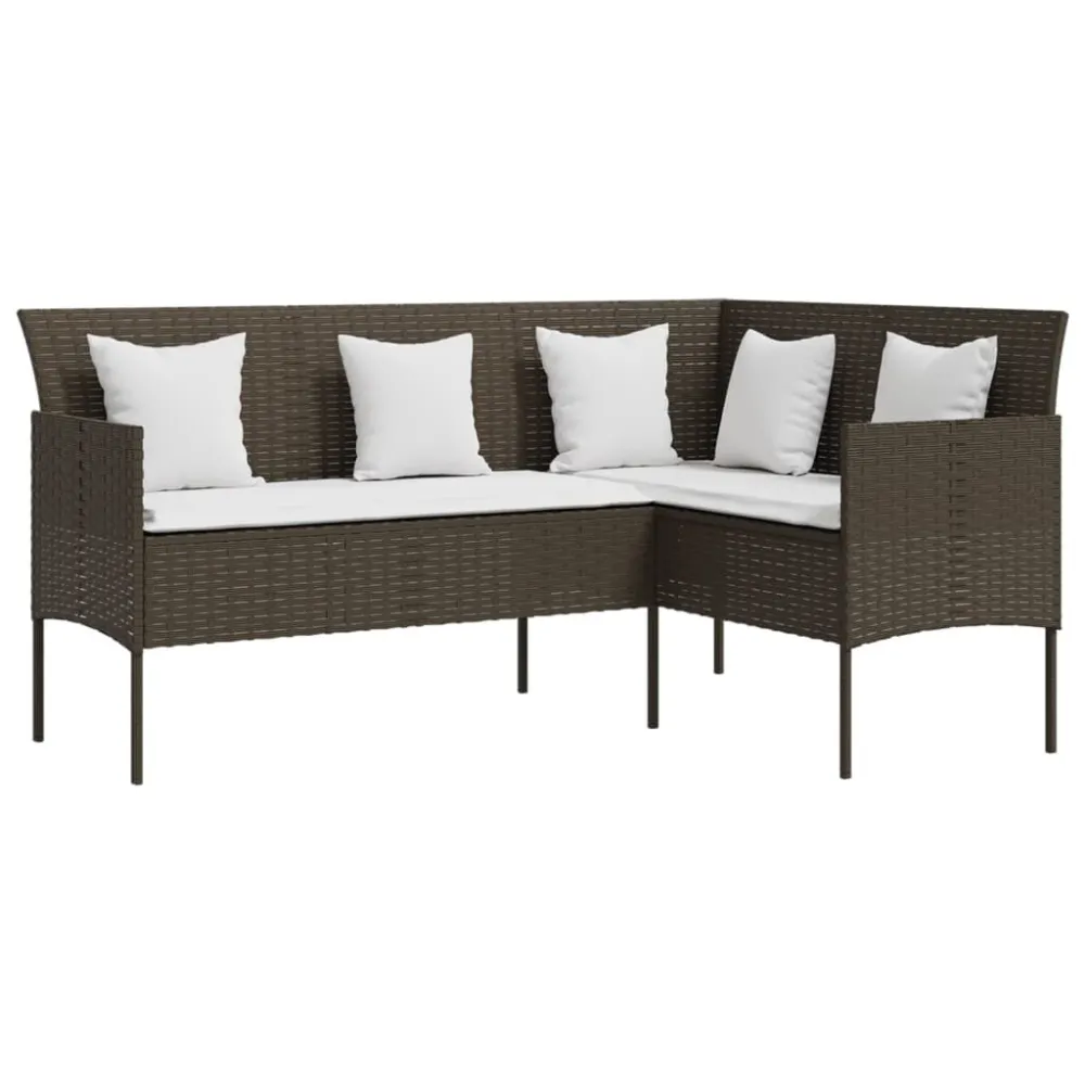 Divano Forma di L con Cuscini Polyrattan Marrone Colori Vivaci