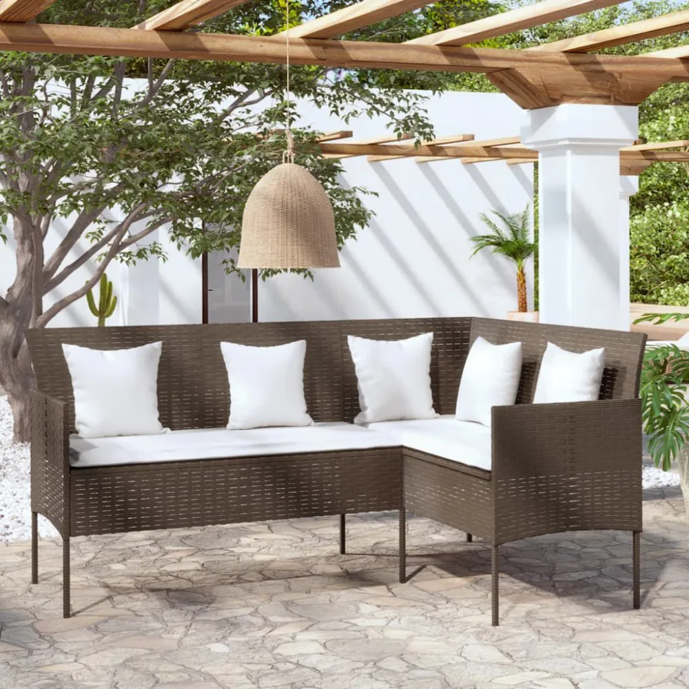Divano Forma di L con Cuscini Polyrattan Marrone Colori Vivaci