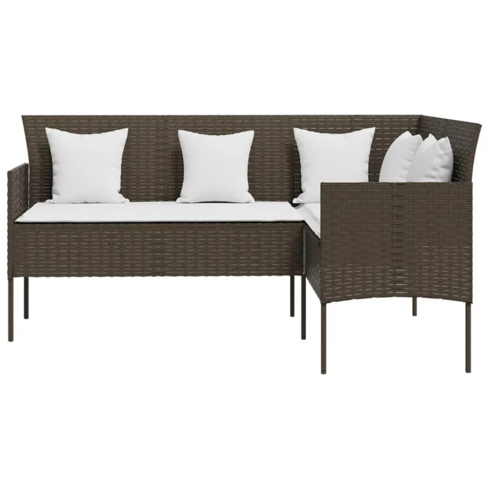 Divano Forma di L con Cuscini Polyrattan Marrone Colori Vivaci