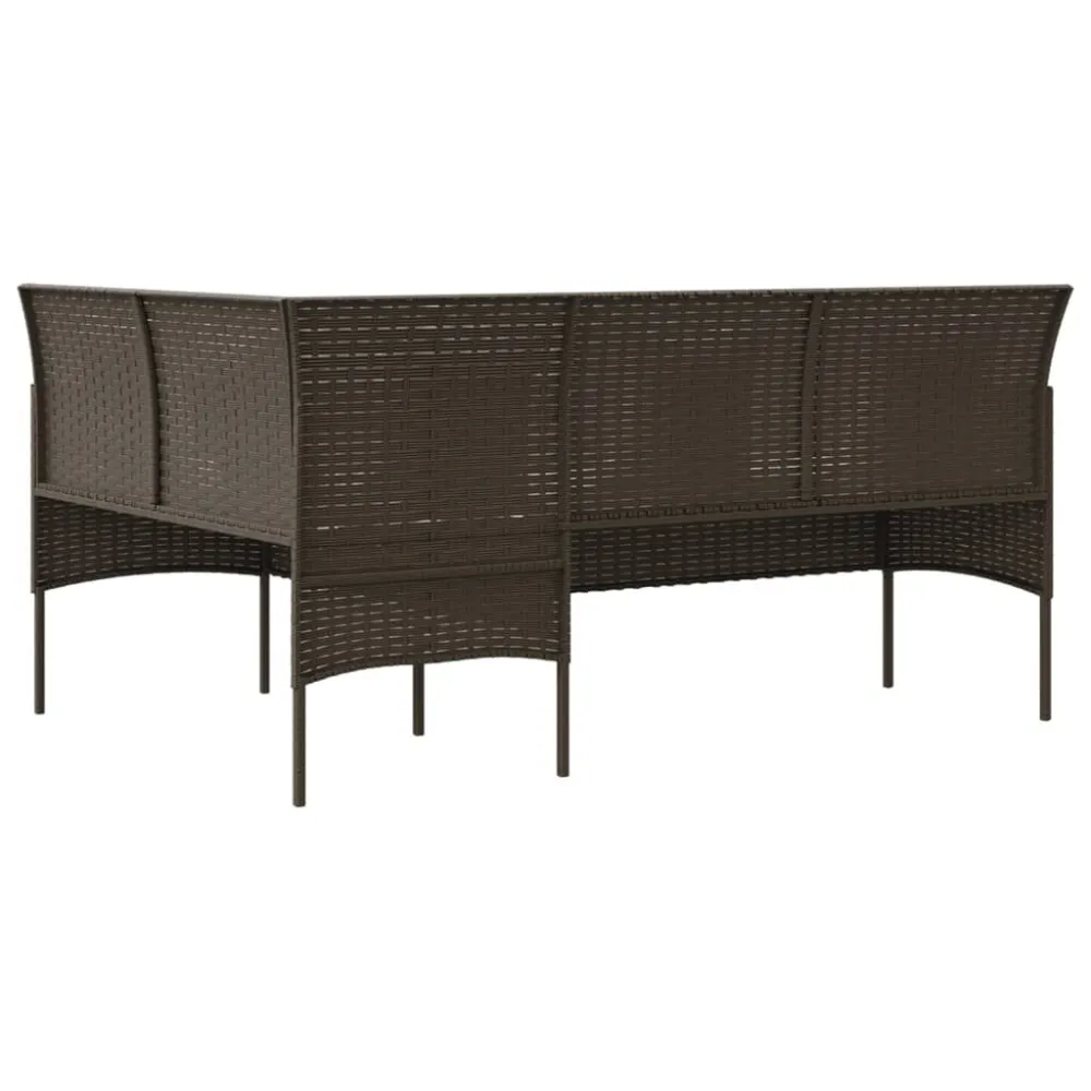 Divano Forma di L con Cuscini Polyrattan Marrone Colori Vivaci
